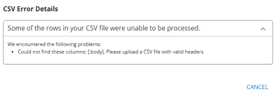 CSV error details 